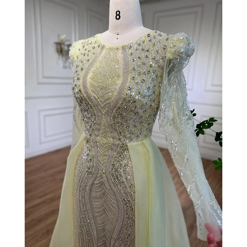 Serene Hill Muslim Blue Mermaid Over Skirt Evening Dresses Beads  Prom Formal Gowns 2024 For  Party LA72030 Customized