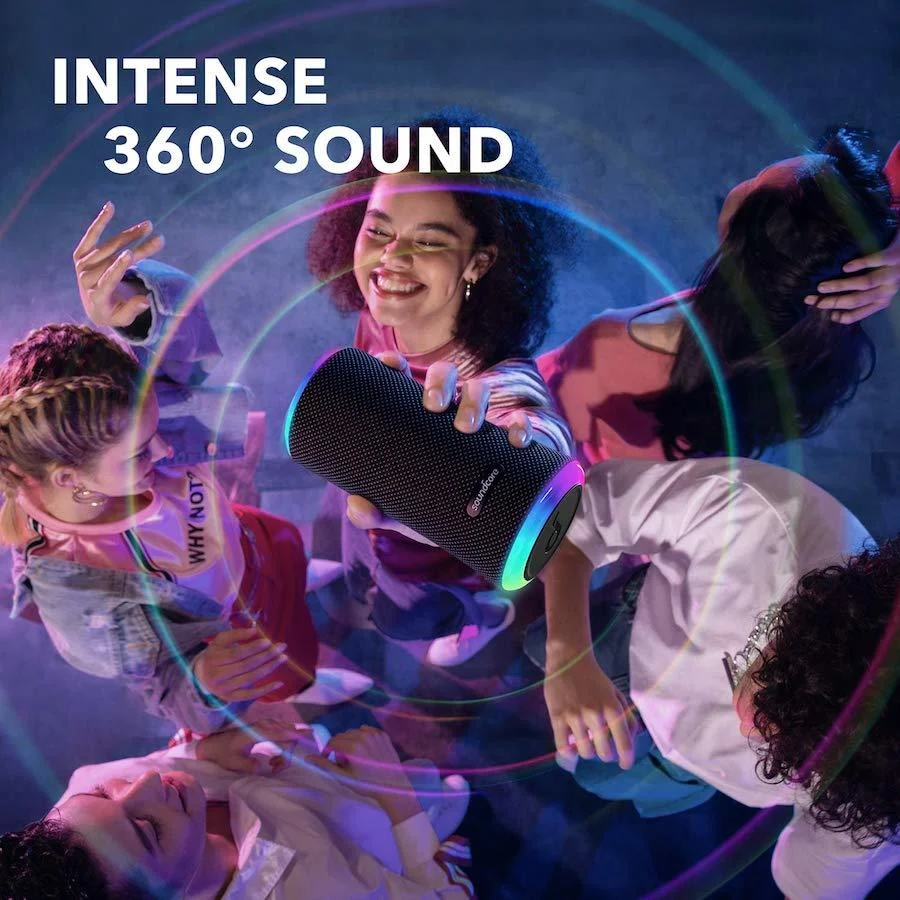 Для Anker Soundcore Flare 2 Портативный 360 динамик со всеми-круглый звук усиленных басов и окружающей среды СВЕТОДИОДНЫЙ свет IPX7 из водонепроницаемого материала