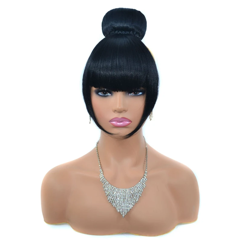 Африканский шиньон с зажимом для хвоста с челкой, термостойкие синтетические пончики для наращивания конского хвоста