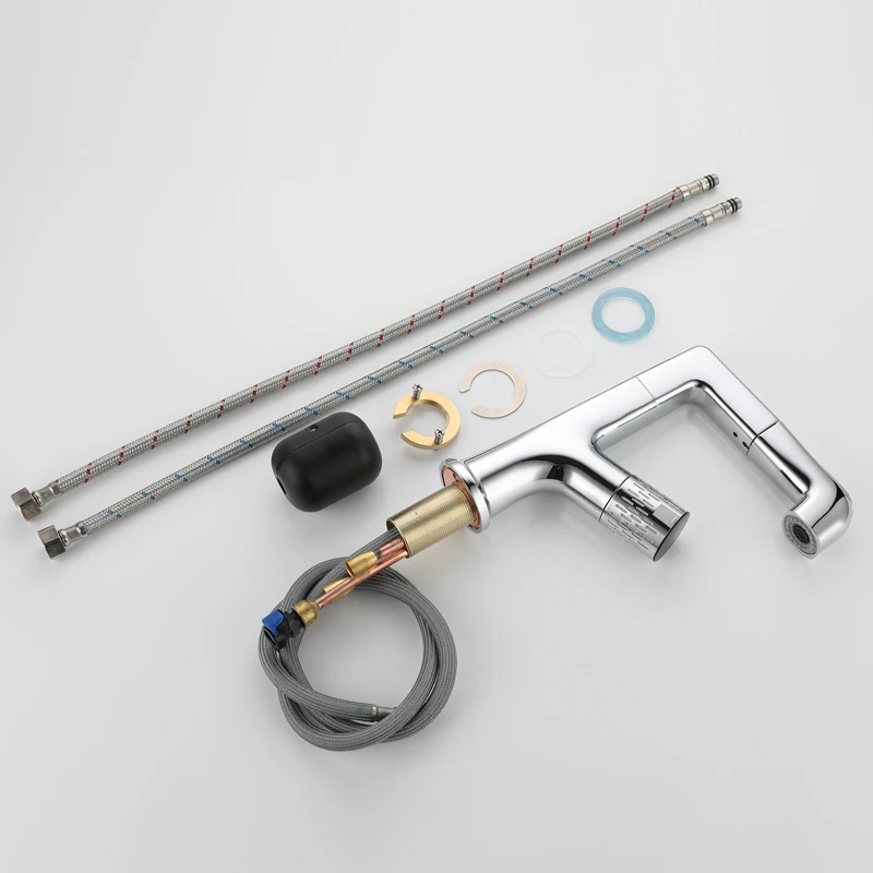 2021 New Style Bathroom Luxury Bright Single Hole Black washbasin Water Tap Brass Sensor Automatic Pull Out Basin Faucet Mixer