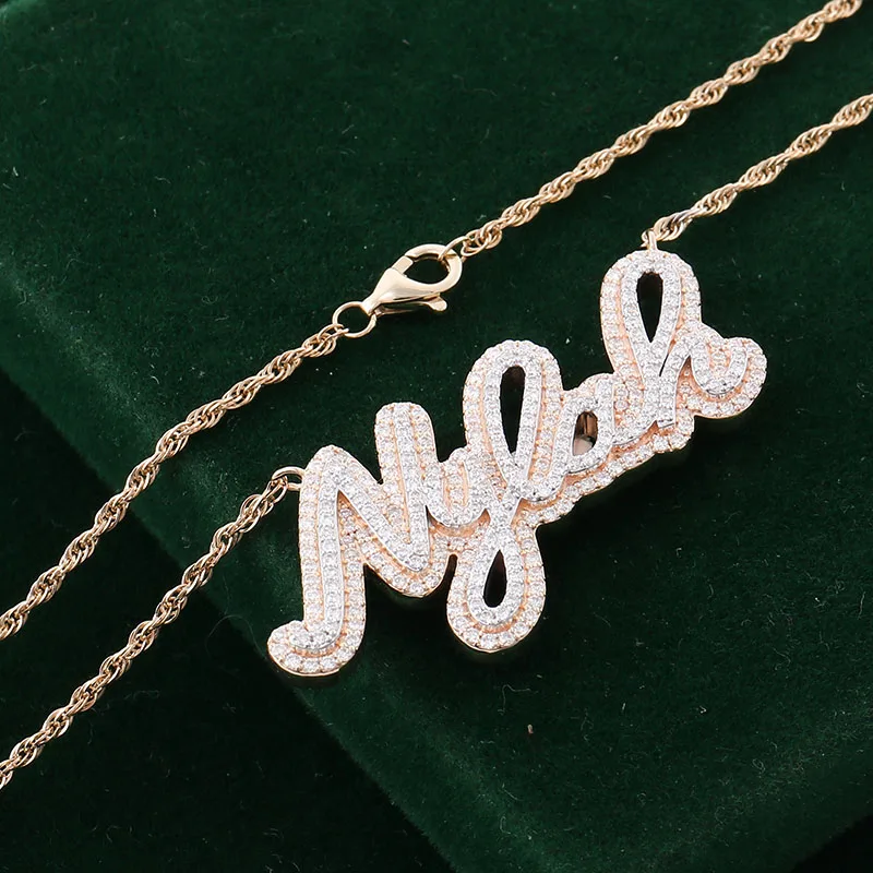 Fashion Name Plate Necklace Custom Jewelry 925 Sterling Silver 14K 18K Gold Moissanite Diamond Necklace Jewelry Set For Woman