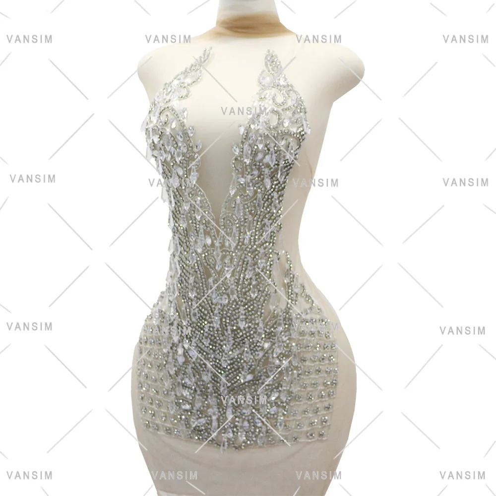 crystal diamond stone embellishment New Silver Ice drop bead pendant prom dress rhinestone bodice applique