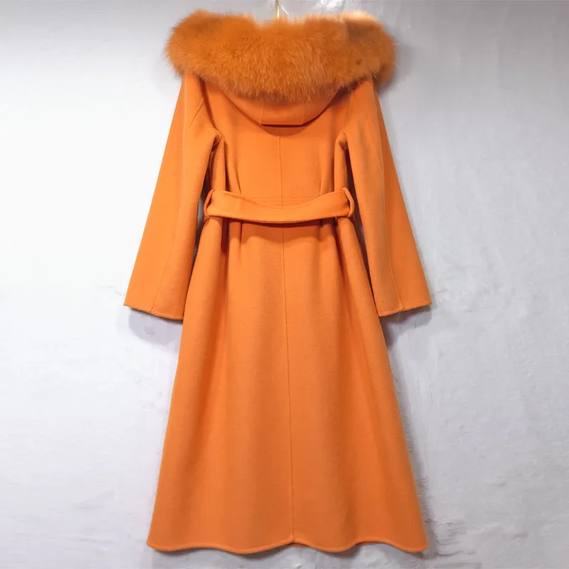 Winter Fur Minimum Order Customized Quantity Solid Cashmere Wool Fox Fur Coat For Women