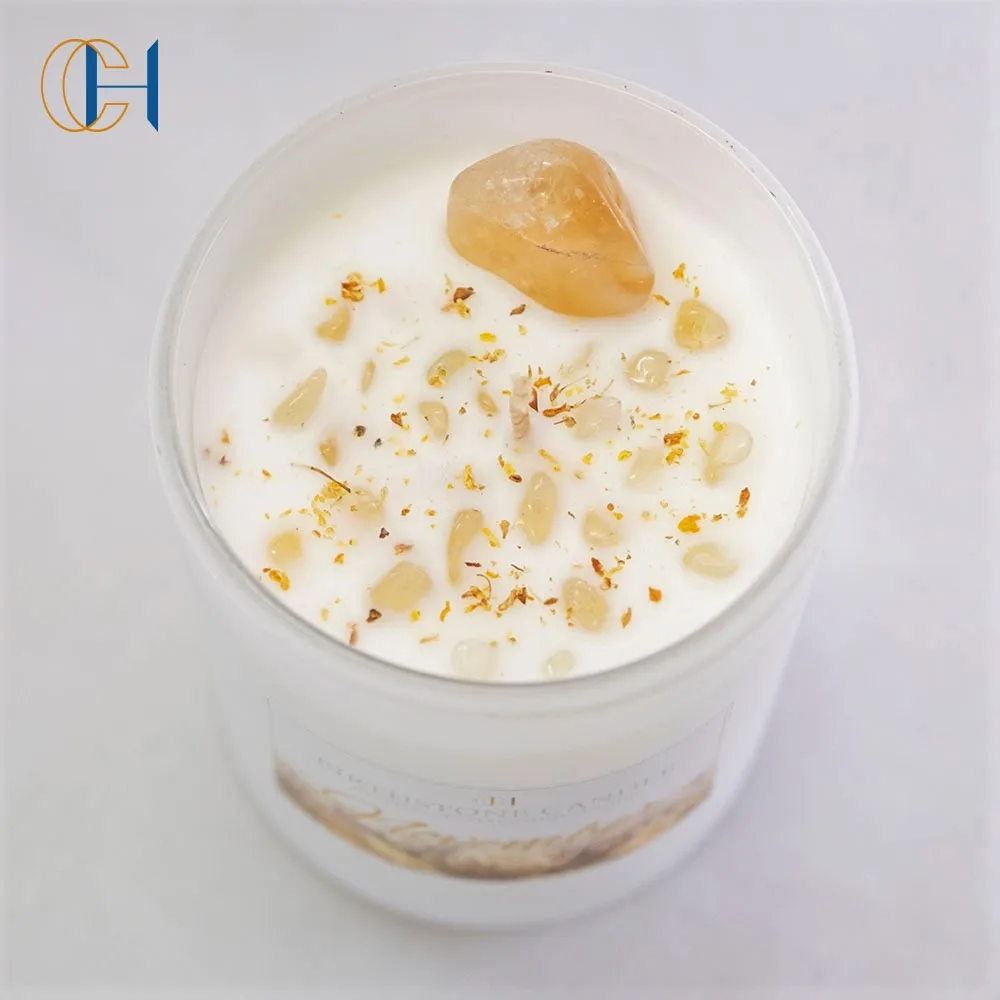 Month Label Healing Energy Birthday Gift luxury Box Wedding Women Aromatherapy Wholesale Genuine Crystal Scented Candle