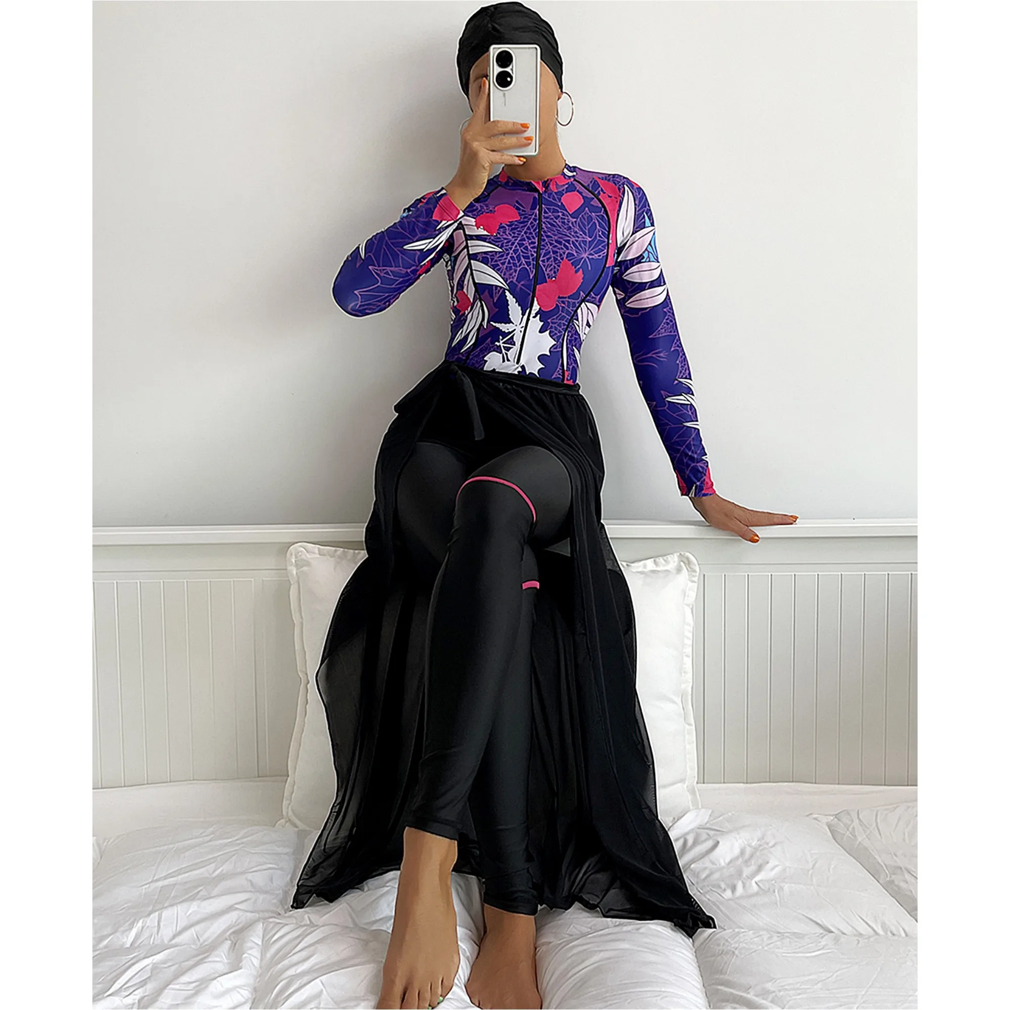 SIPO 2023 New Design Islamic One Piece Long Sleeve 4 Piece Swimsuit Muslim Swimwear Burkini Muslim Swimwear Women