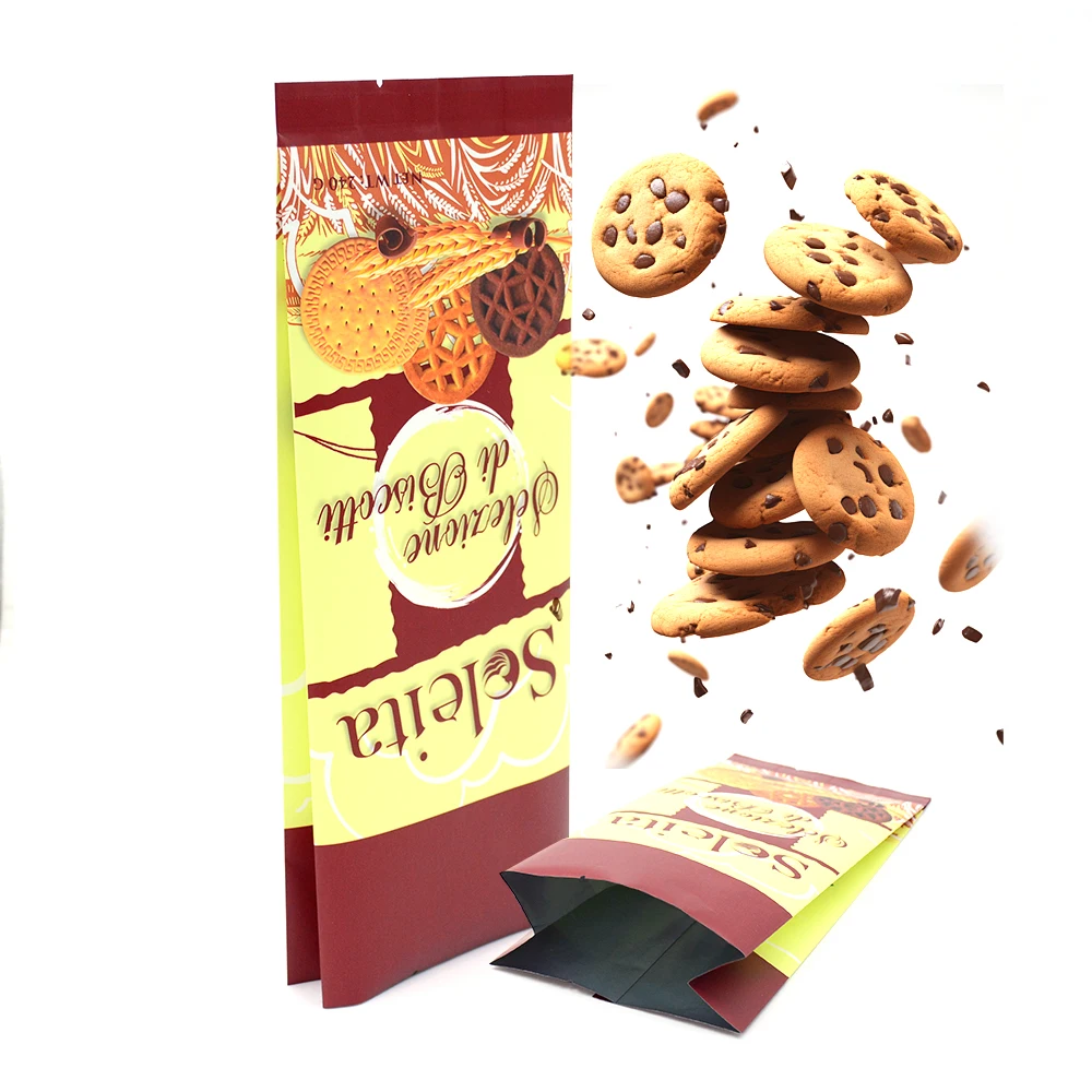 Custom Laminated Plastic Packaging Central Back Side Sealed Pouch Cookies Foil Food Packaging Mylar Side Gusset Bags for Biscuit