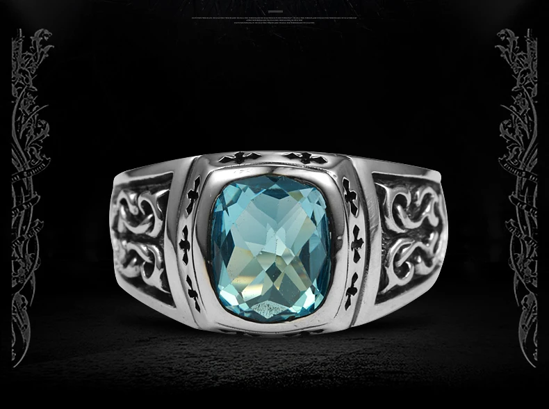 wholesale prices 925 sterling silver retro cross pattern topaz ring men diamond ring index finger custom silver ring