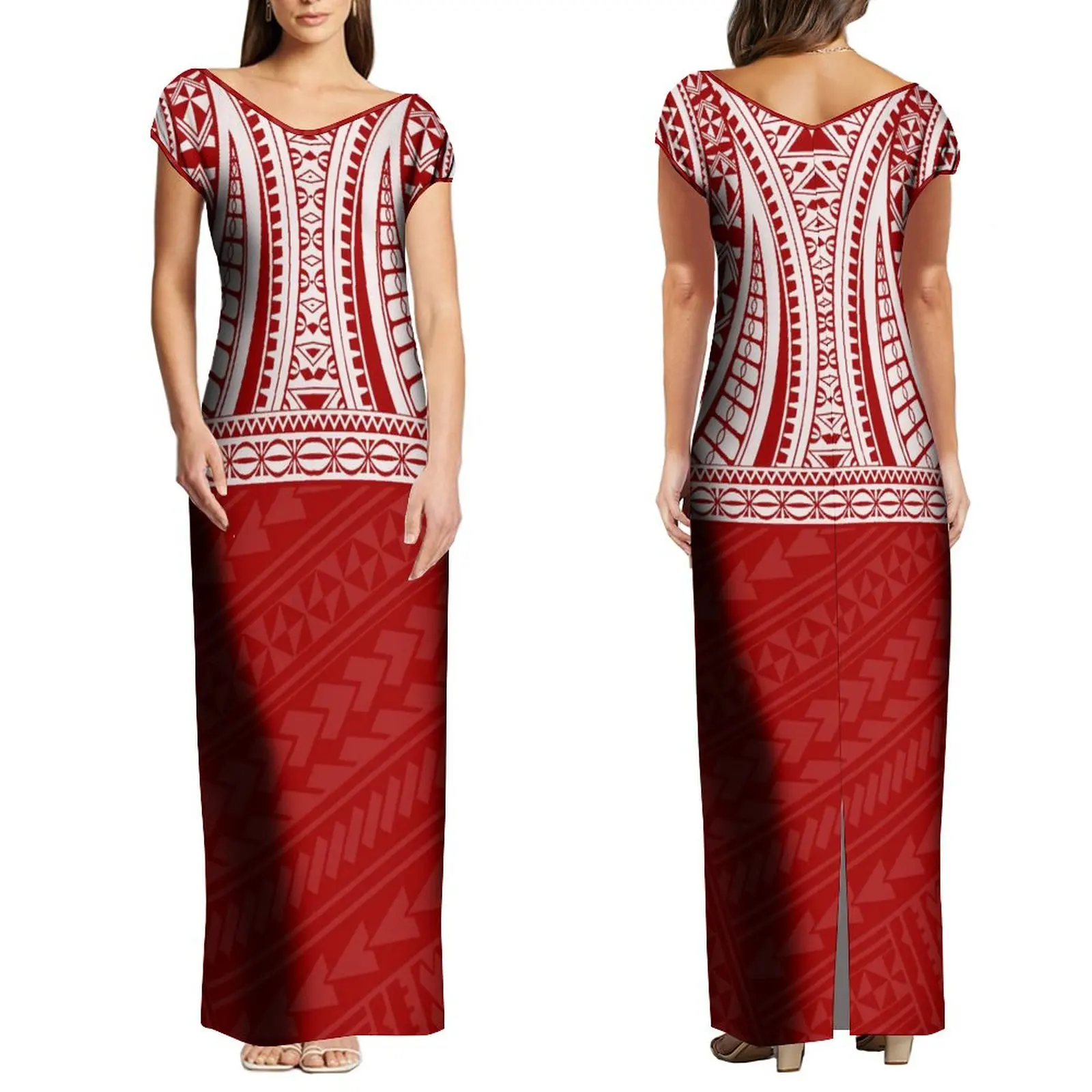 Wholesale Custom Half Shoulder Island Dress Long Maxi Evening Dresses Women Lady Elegant Polynesian Tattoo Printed Casual Dress