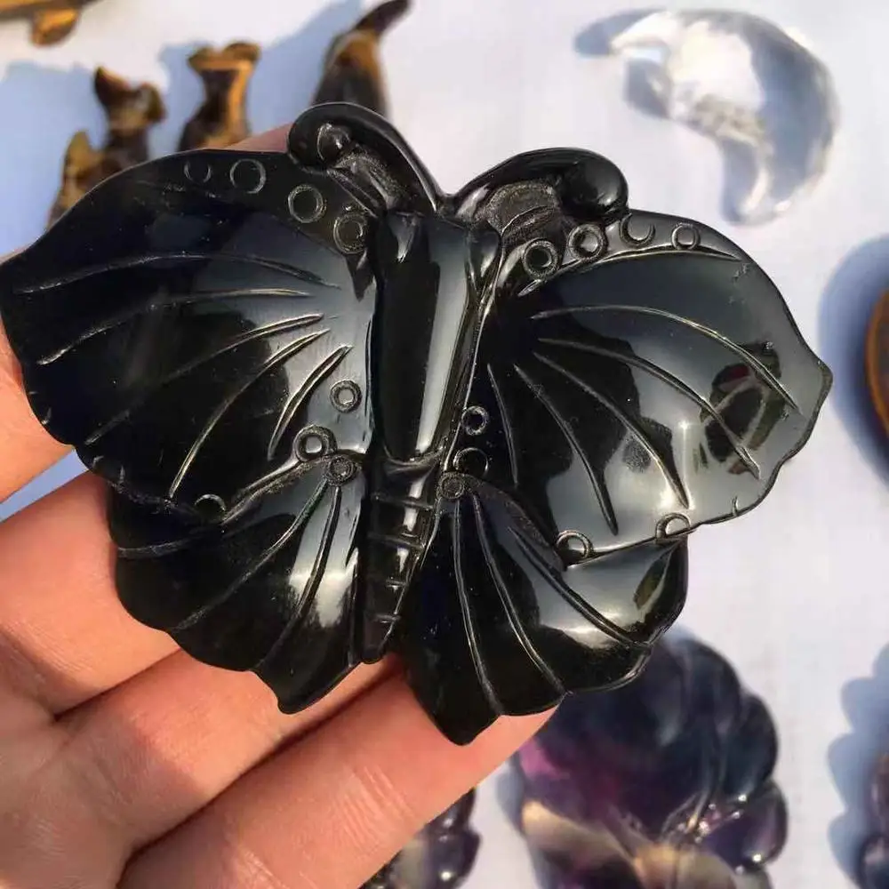 Wholesale Natural Crystal Carving Obsidian Butterflies For Gifts