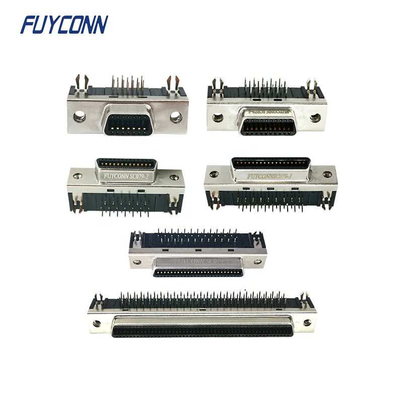 Female SCSI Connector 14pin 20pin 26pin 36pin 50pin 100Pin,  1.27mm Pitch Right Angle PCB SCSI Connector