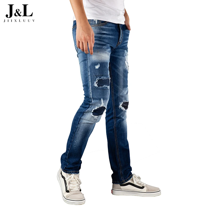 Mens Skinny Jeans 2019 Super Skinny Jeans Men Ripped Stretch Denim Pants Elastic Waist Big Size European