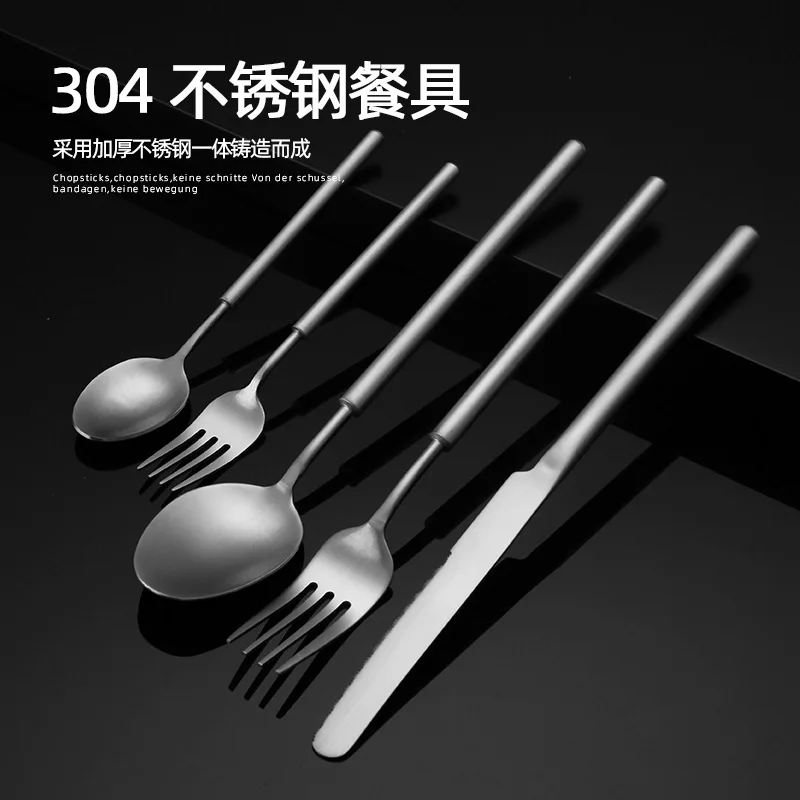 Hot Sell 304 Stainless Steel Cutlery Black Flatware Matte Knife Fork And Spoon Silverware For Restaurants