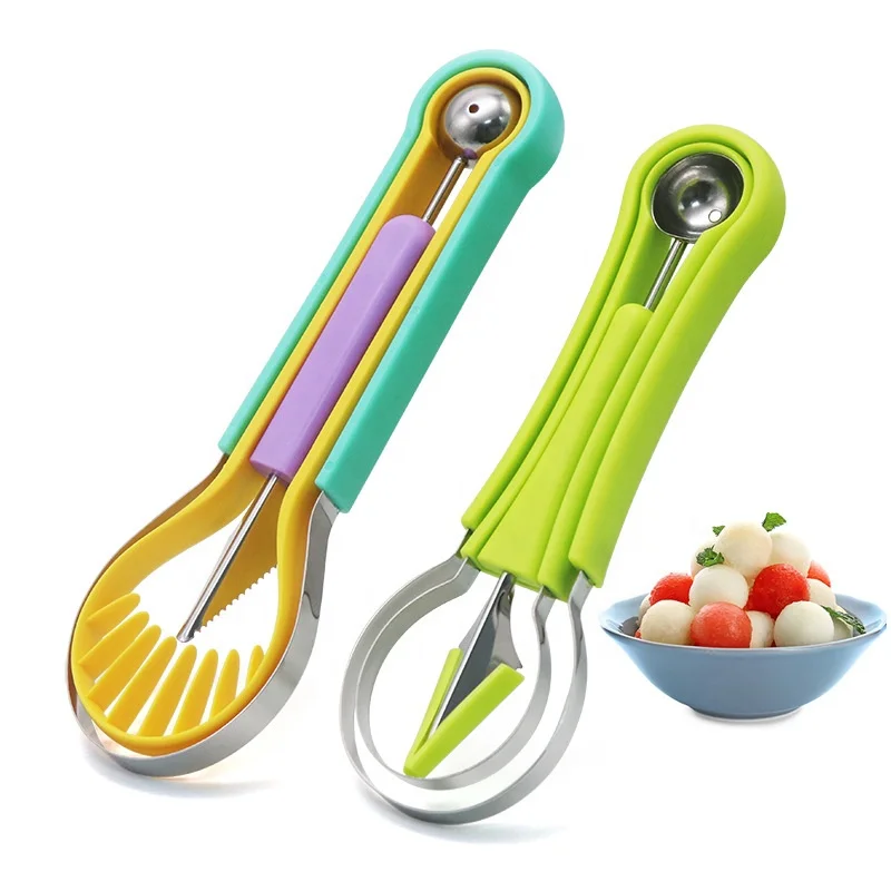 Multi 4 in 1 function Decoration Fruit Platter Carving Knife Garnishing Tool Set Melon Baller Scoop Dig Pulp Separator