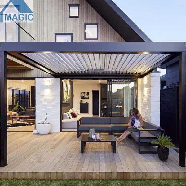 Плоская беседка, наружный кровельный дизайн патио, мотоциклетная алюминиевая беседка