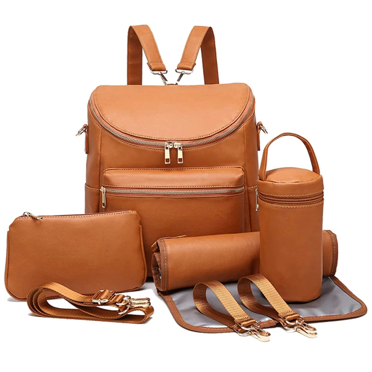 Водонепроницаемые портативные модные сумки для подгузников из искусственной кожи премиум-класса, Детская сумка для пеленок, коричневые сумки для подгузников для мамы