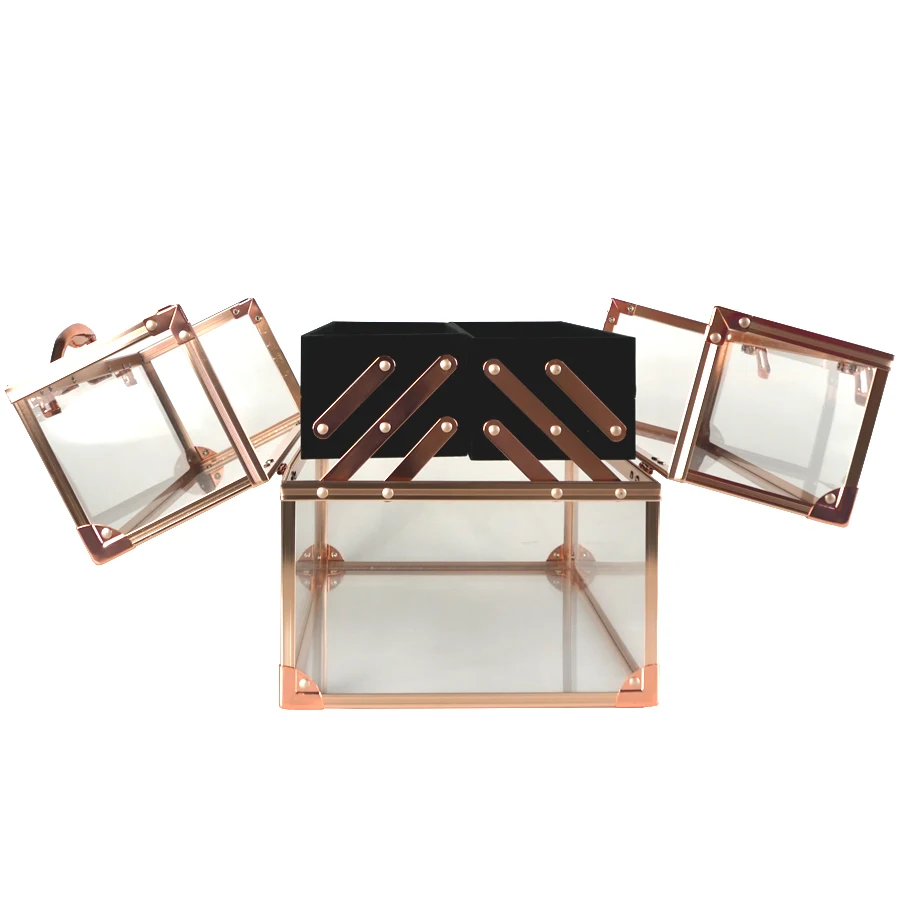 
Acrylic portable clear large rose gold poker makeup cosmetic jewelry display storage acrylic box case 