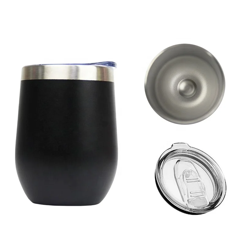 Wholesale 12oz Stemless Wine Tumbler Cups  Stainless Steel 12oz Champagne Tumblers with Sliding Lids and Metal Straws
