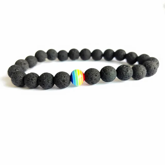 Rainbow Couple Bracelets beaded bracelet Natural gemstone 8mm Lava beads