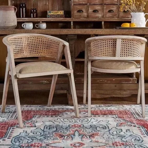 Cheap Price Wooden Home Furniture Rattan Wicker Back with Soft Cushion Kitchen Dining Wood Restaurant Chair