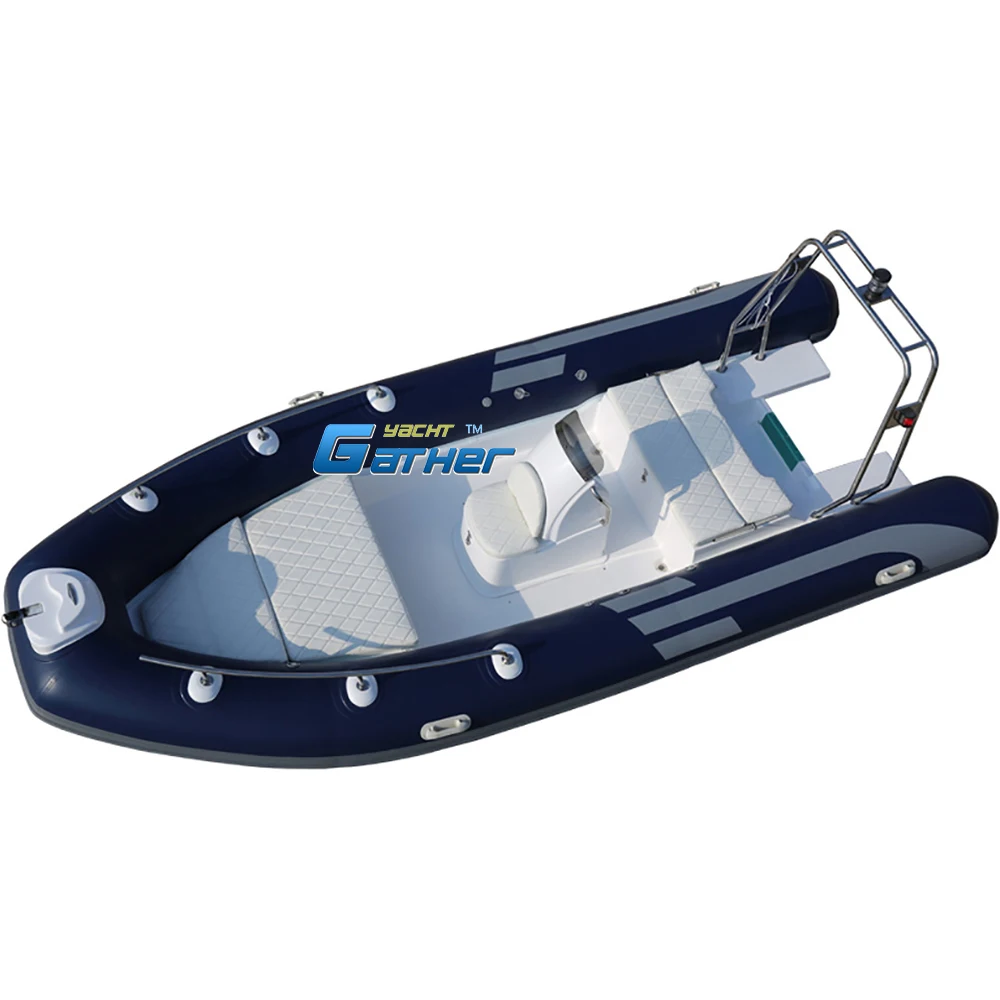 Rib BOAT 520 D with Motor 5.2m Semi-rigid Rib Boat 520 fiberglass fishing boat inflatable rib520D with stainless steel handrails