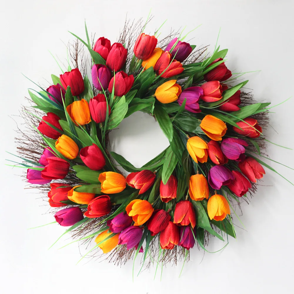 45cm new tulip wreath wedding door decoration silk flowers artificial for door wedding wall home decor