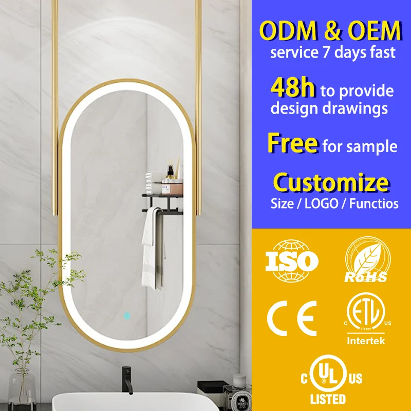 Modern Toilet showerroom smart touch switch Ceiling Hang bathroom Mirror With Light
