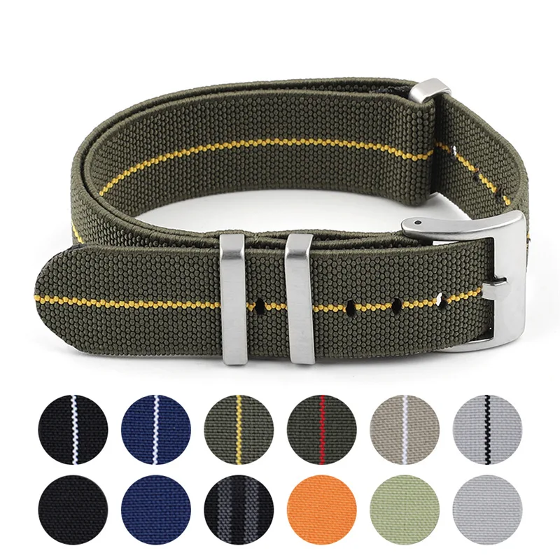 Custom Elasticated Woven Nylon Watch Strap Parachute French Marine National Sport Wrist Bracelet One Pass Elastic Watch Straps