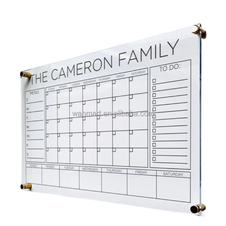 Factory custom dry erase calendar with clear acrylic stand calendar wall dry erase mounted planner