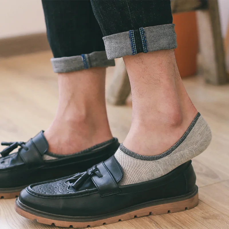 
Fashion Happy Men Boat Socks Summer Autumn Non-slip Silicone Invisible Cotton Socks Male Ankle Leather Shoes Sock 