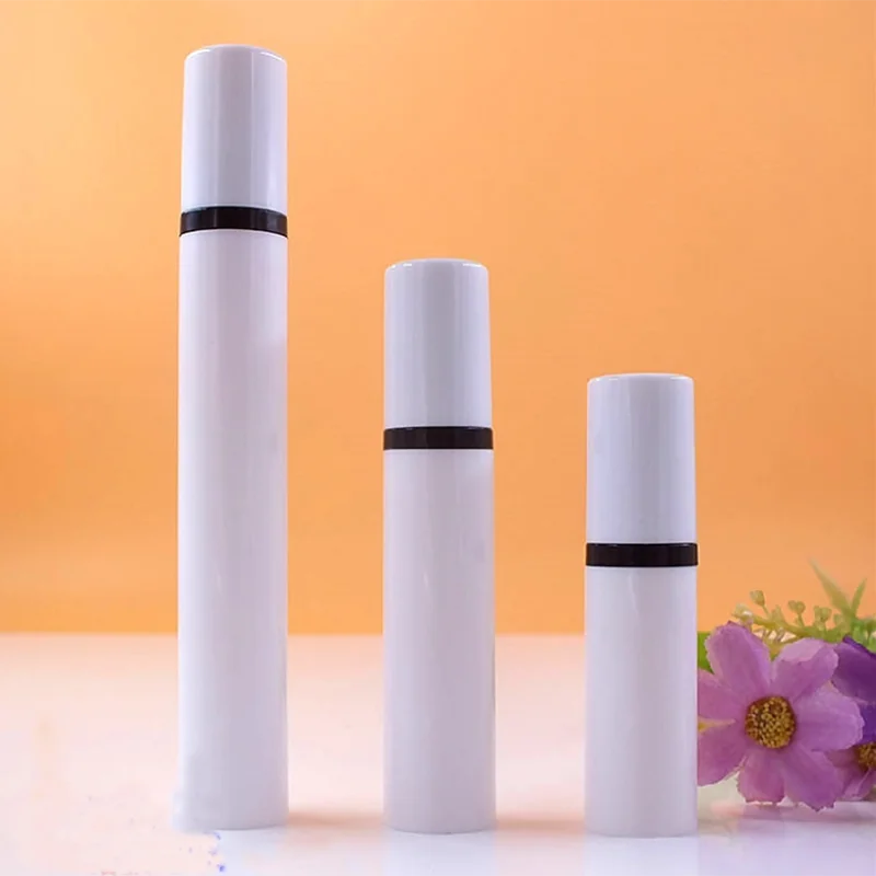 Factory stock 5ml10ml12ml15ml water milk essence sub-bottling white bottle black pump white cover cosmetic airless bottle