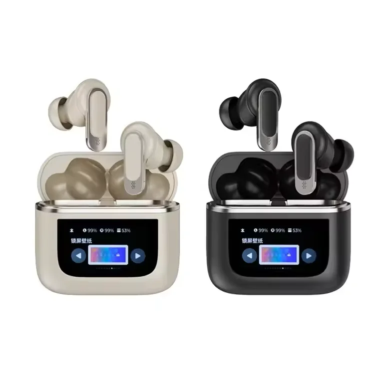 V8 TWS Earbuds with LCD Touch Display Passive Noise-Cancellation and Active Noise Reduction In-Ear Wireless Headphone Headset