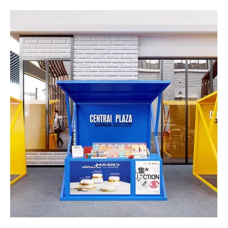 Design Outdoor Market Street Sale Metal Folding Fruit Vending Trolley Stall Exhibition Stall ice cream stand sun canopy options