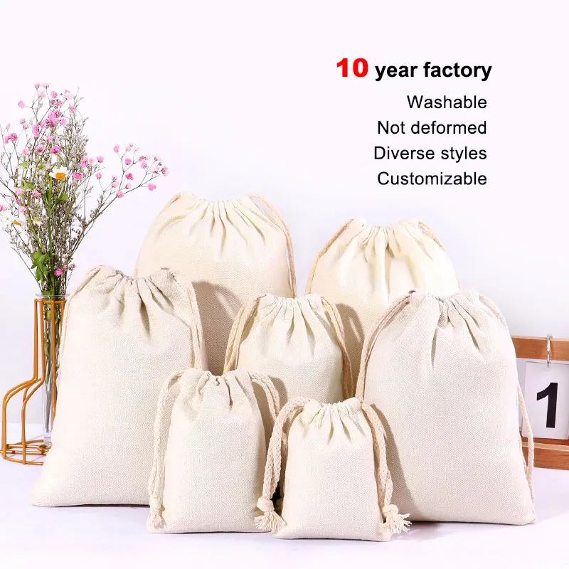 OEM Экологически чистая переработанная холщовая упаковка для упаковки муки Подарочная сумка оптом с кулиской холст сумка для хранения с логотипом