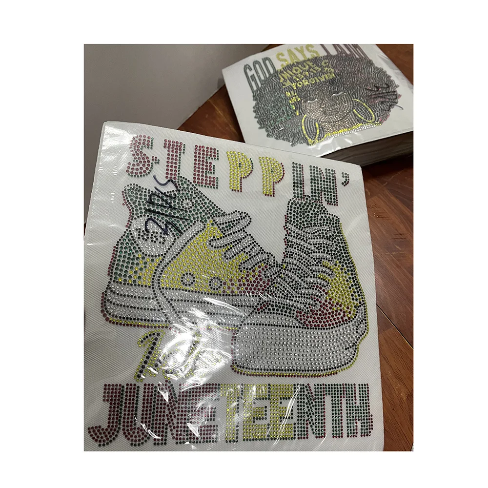 Wholesale Custom Bling Juneteenth Rhinestone Transfers Iron on Decal For T-Shirt In stock