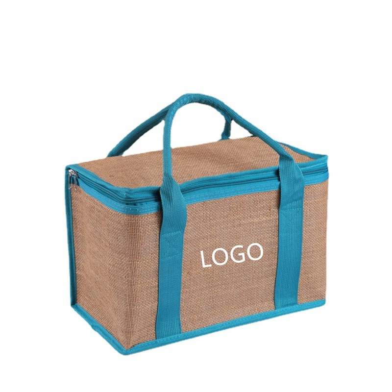 Large capacity thickened jute  lunch bag new material insulated and outdoor aluminum foil for food packaging with custom logo