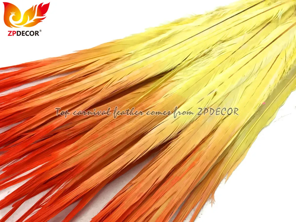 Профессиональный поставщик ZPDECOR, оптовая продажа, 50-55 см, окрашенные половины желтых и оранжевых перьев фазаньского хвоста