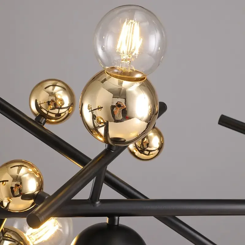 Modern Creative Design Home Office Decorative Pendant Light Restaurants Dinning Room Black Bubble Ball Hanging Chandelier Lamp