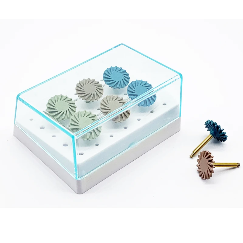 6 шт./кор. спиральный резиновый Алмазные полировальные инструменты Стоматологическая RA низкой скорости для конических фрез измельчения Смола протез с композитными диски