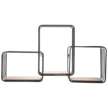
set of 3 cube floating shelves metal wire wall decor hanging shelf black Geometric Wire Shelves 