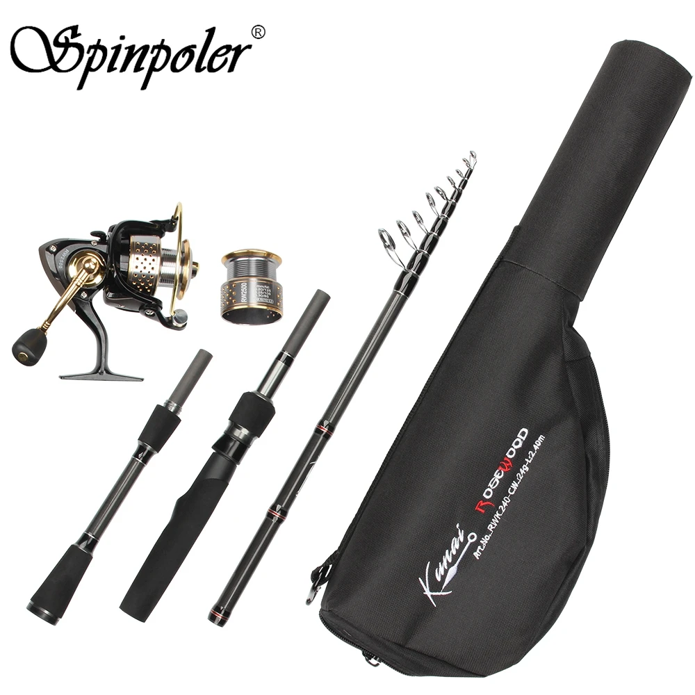 Spinpoler Fishing Rod Reel Combo Set 2.4m Telescopic Rod Carbon Fiber And Spinning Reel 1000/2500 Serie Hard Case Bag Set Tackle