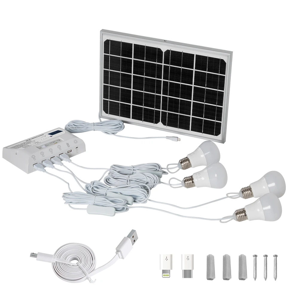 
Green Energy Smart outdoor And Indoor Waterproof 4 Bulbs Mini Solar Panel Home Solar Power Auto Lighting System 