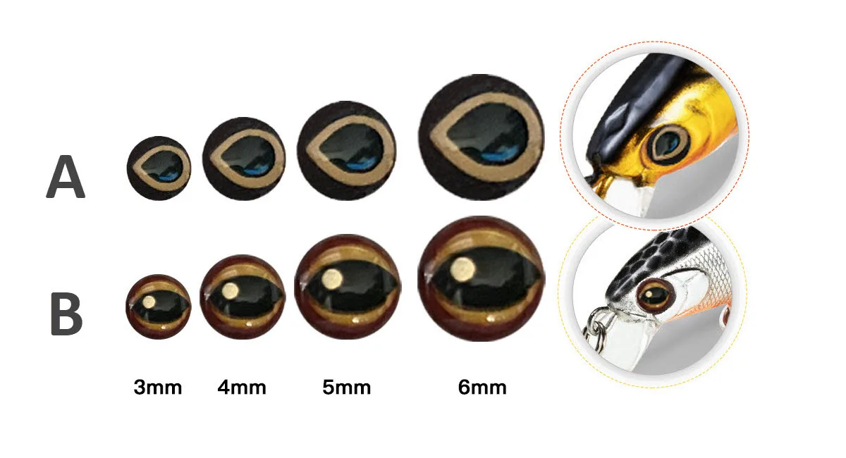 Fishing Lure Eyes 3mm-6mm Oval Pupil Lifelike Realistic Holographic for Frog