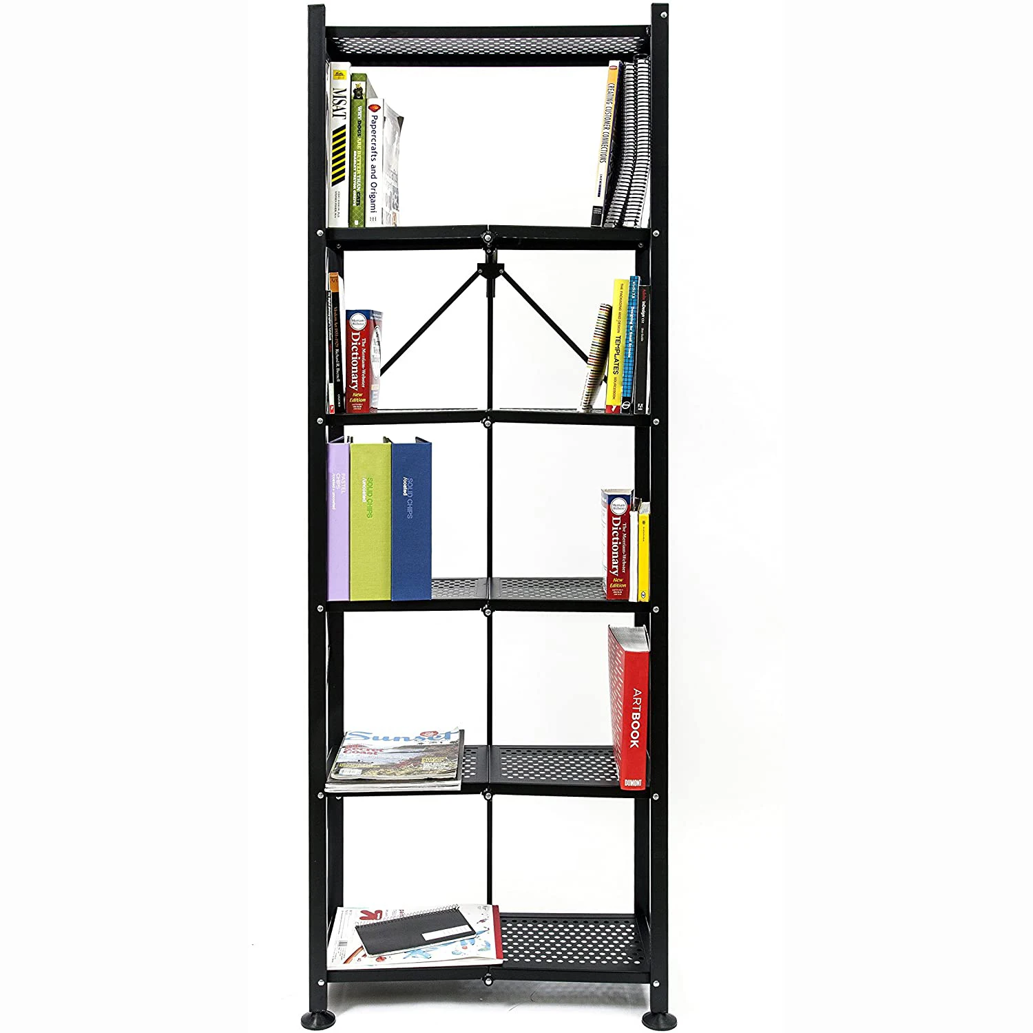6-Tier Black Geometric Storage Bookshelf, Freestanding Decorative Metal Storage Shelves for Living Room, Bedroom and Study Room