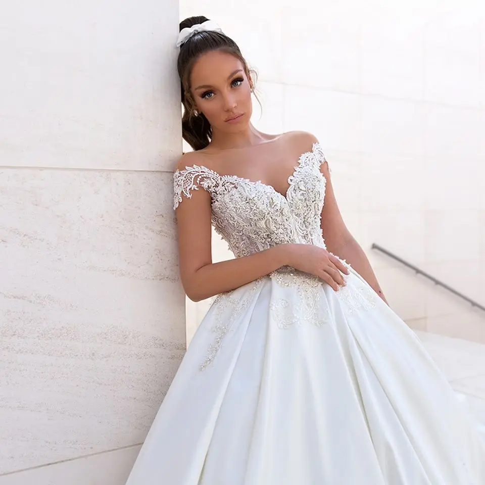 Hochzeitskleid maternity dresses princess women ball gown beaded shoulder wedding dress bridal gowns with royal train