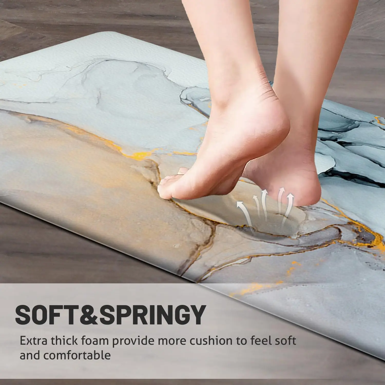 Kitchen Rugs and Mats Set, Anti Fatigue Mat PVC Non Slip Golden Kitchen Mats for Floor, Bathroom, Desk, Runner, Laundry