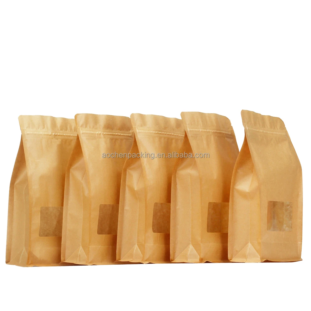 Free Sample Kraft Paper Pouch Stand Up Heat Seal Zipper Laminated Small Packaging Bags with window for Small Business