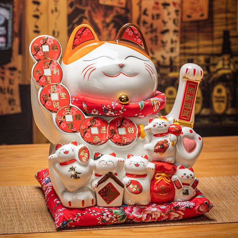 15 Inch Ceramic Maneki Neko Home Decoration Ornament Fortune Cat Money Box Piggy Bank Figurine Feng Shui Decor