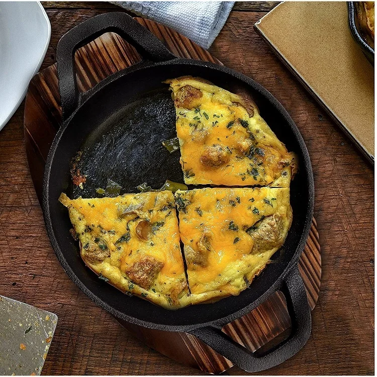 Sizzling Plate With Wooden Tray Round Serving Pan Cast Iron Sizzler Plate