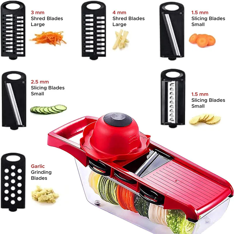 6 in 1 Multi-function Vegetable Slicer Kitchen Mandolin Potato Chopper  Food Cutter with Storage Container
