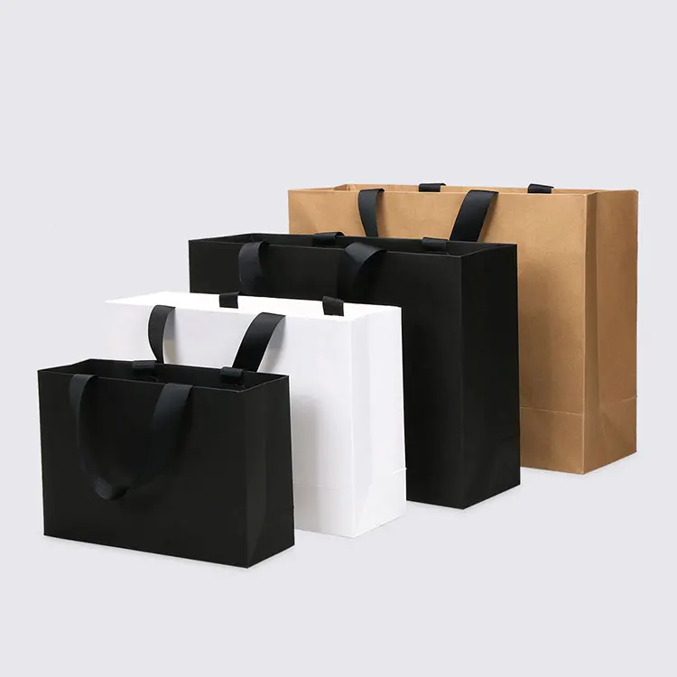 High Quality Shopping Bag Custom Logo White Black Brown Kraft Paper Gift Bag